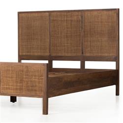 Rhian Coastal Beach Dark Brown Woven Cane Mango Wood Frame Bed - King|