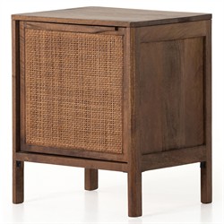 Rhian Coastal Beach Woven Cane Brown Black Mango Wood Left Facing Nightstand|