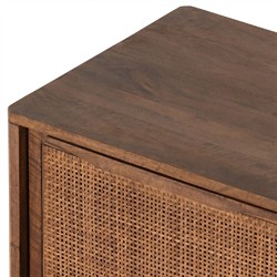 Rhian Coastal Beach Woven Cane Brown Black Mango Wood Left Facing Nightstand|