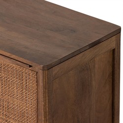 Rhian Coastal Beach Woven Cane Brown Black Mango Wood Left Facing Nightstand|