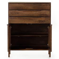 Rhian Coastal Beach Brown Woven Cane Mango Wood 3 Drawer Tall Chest Dresser|