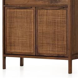 Rhian Coastal Beach Brown Woven Cane Mango Wood 3 Drawer Tall Chest Dresser|