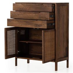 Rhian Coastal Beach Brown Woven Cane Mango Wood 3 Drawer Tall Chest Dresser|