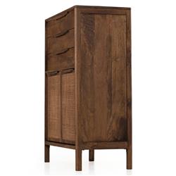 Rhian Coastal Beach Brown Woven Cane Mango Wood 3 Drawer Tall Chest Dresser|