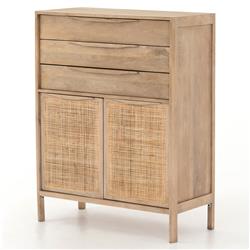 Rhian Coastal Beach Natural Mango Wood Woven Cane Wood Tall Chest Dresser|