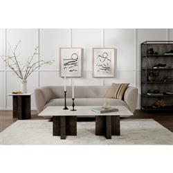 Hanne Mid Century White Marble Black Aluminum Base Rectangular Coffee Table|