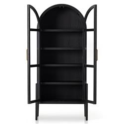 Ivan Mid Century Matte Black Solid Oak Wood 2 Glass Door Arched Display Case|