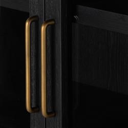 Ivan Mid Century Matte Black Solid Oak Wood 2 Glass Door Arched Display Case|