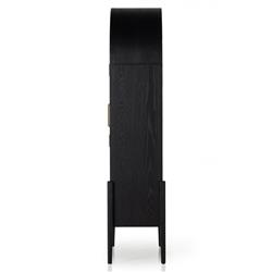 Ivan Mid Century Matte Black Solid Oak Wood 2 Glass Door Arched Display Case|