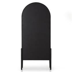 Ivan Mid Century Matte Black Solid Oak Wood 2 Glass Door Arched Display Case|