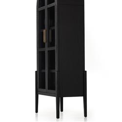 Ivan Mid Century Matte Black Solid Oak Wood 2 Glass Door Arched Display Case|