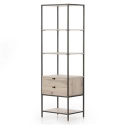 Theodore Industrial Loft Dove White Wood Grey Iron Frame 2 Drawer Display Bookcase|