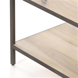 Theodore Industrial Loft Dove White Wood Grey Iron Frame 2 Drawer Display Bookcase|