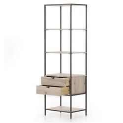 Theodore Industrial Loft Dove White Wood Grey Iron Frame 2 Drawer Display Bookcase|