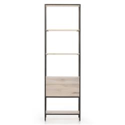 Theodore Industrial Loft Dove White Wood Grey Iron Frame 2 Drawer Display Bookcase|