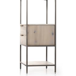 Theodore Industrial Loft Dove White Wood Grey Iron Frame 2 Drawer Display Bookcase|