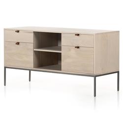 Theodore Industrial Loft Dove White Wood Grey Iron 4 Drawer Filing Credenza|