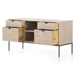 Theodore Industrial Loft Dove White Wood Grey Iron 4 Drawer Filing Credenza|