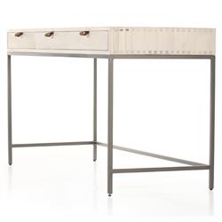 Theodore Industrial Loft Dove White Wood Grey Iron Base 3 Drawer Writing Desk|