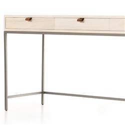 Theodore Industrial Loft Dove White Wood Grey Iron Base 3 Drawer Writing Desk|