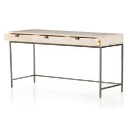 Theodore Industrial Loft Dove White Wood Grey Iron Base 3 Drawer Writing Desk|