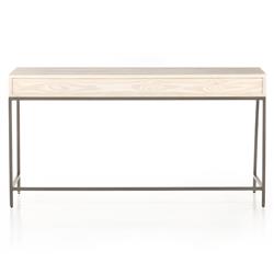 Theodore Industrial Loft Dove White Wood Grey Iron Base 3 Drawer Writing Desk|