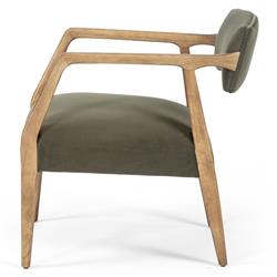 Pia Mid Century Modern Green Upholstered Velvet Natural Wood Frame Arm Chair|