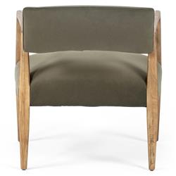 Pia Mid Century Modern Green Upholstered Velvet Natural Wood Frame Arm Chair|