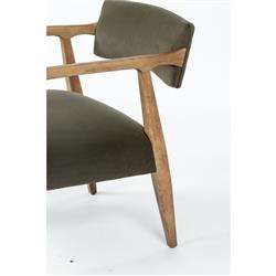 Pia Mid Century Modern Green Upholstered Velvet Natural Wood Frame Arm Chair|