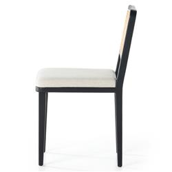 Vin Coastal White Upholstered Cushion Natural Woven Cane Black Wood Dining Chair|