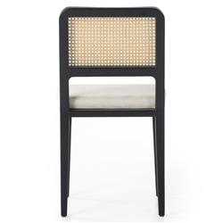 Vin Coastal White Upholstered Cushion Natural Woven Cane Black Wood Dining Chair|