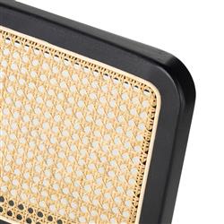 Vin Coastal White Upholstered Cushion Natural Woven Cane Black Wood Dining Chair|