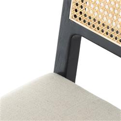 Vin Coastal White Upholstered Cushion Natural Woven Cane Black Wood Dining Chair|