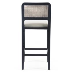 Vin Coastal White Upholstered Cushion Natural Woven Cane Black Wood Counter Stool|