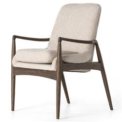 Olena Mid Century Modern Beige Upholstered Brown Wood Dining Arm Chair|