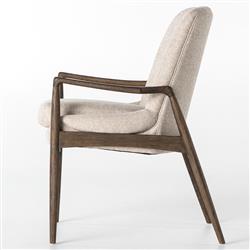 Olena Mid Century Modern Beige Upholstered Brown Wood Dining Arm Chair|