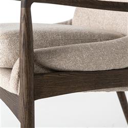 Olena Mid Century Modern Beige Upholstered Brown Wood Dining Arm Chair|