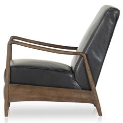 Olena Mid Century Modern Black Upholstered Leather Brown Wood Frame Recliner Arm Chair|