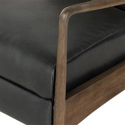 Olena Mid Century Modern Black Upholstered Leather Brown Wood Frame Recliner Arm Chair|