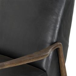 Olena Mid Century Modern Black Upholstered Leather Brown Wood Frame Recliner Arm Chair|