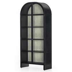 Sheila Industrial Clear Glass Black Iron Frame White Oak Curved 2 Door Display Case|