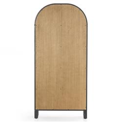 Sheila Industrial Clear Glass Black Iron Frame White Oak Curved 2 Door Display Case|