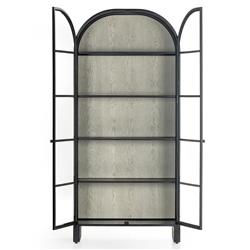 Sheila Industrial Clear Glass Black Iron Frame White Oak Curved 2 Door Display Case|