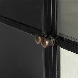 Sheila Industrial Clear Glass Black Iron Frame White Oak Curved 2 Door Display Case|