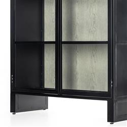 Sheila Industrial Clear Glass Black Iron Frame White Oak Curved 2 Door Display Case|
