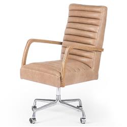 Sonn Mid Century Brown Upholstered Leather Silver Stainless Steel Tufted Office Chair|