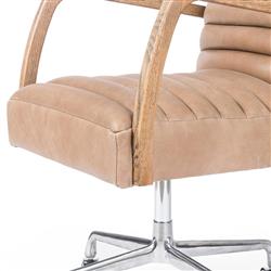 Sonn Mid Century Brown Upholstered Leather Silver Stainless Steel Tufted Office Chair|