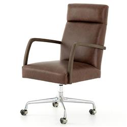 Sonn Mid Century Upholstered Brown Leather Silver Stainless Steel Office Chair|