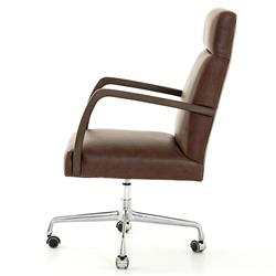 Sonn Mid Century Upholstered Brown Leather Silver Stainless Steel Office Chair|