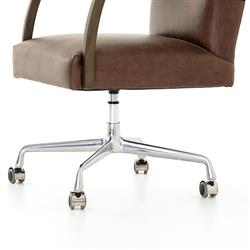 Sonn Mid Century Upholstered Brown Leather Silver Stainless Steel Office Chair|